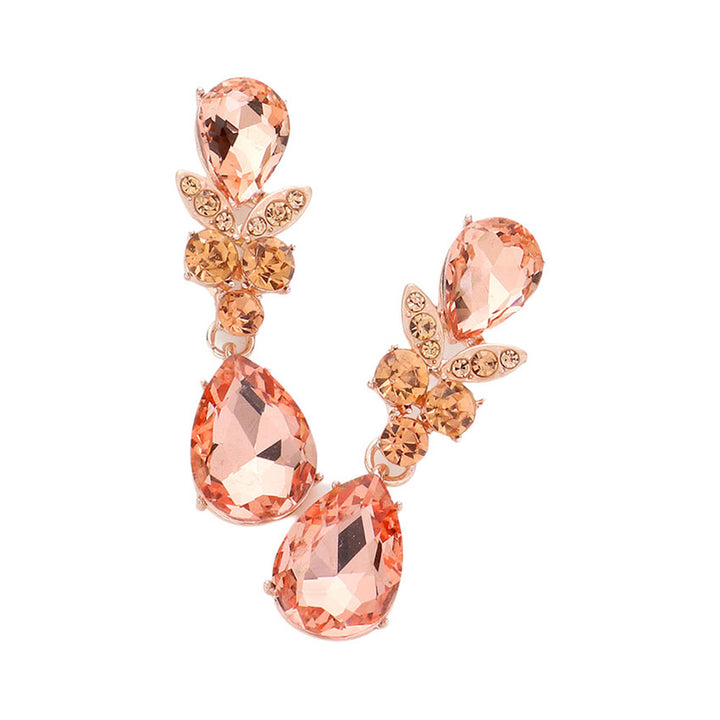 Peach Double Teardrop Stone Accented Dangle Evening Earrings, looks like the ultimate fashionista with these evening earrings! The perfect sparkling earrings adds a sophisticated & stylish glow to any outfit. Ideal for parties, weddings, graduation, prom, holidays, pair these earrings with any ensemble for a polished look.