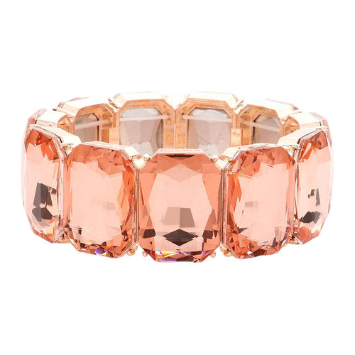 Emerald Cut Stone Stretch Evening Bracelet - Peach