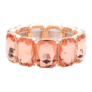 Peach Emerald Cut Stone Stretch Evening Bracelet, features an emerald cut stone that will shimmer in any light. It's an easy-to-wear bracelet that's perfect for any party or any occasion. Perfect gift for birthdays, anniversaries, Mother's Day, Graduation, Prom Jewelry, Just Because, Thank you, etc. Stay elegant.
