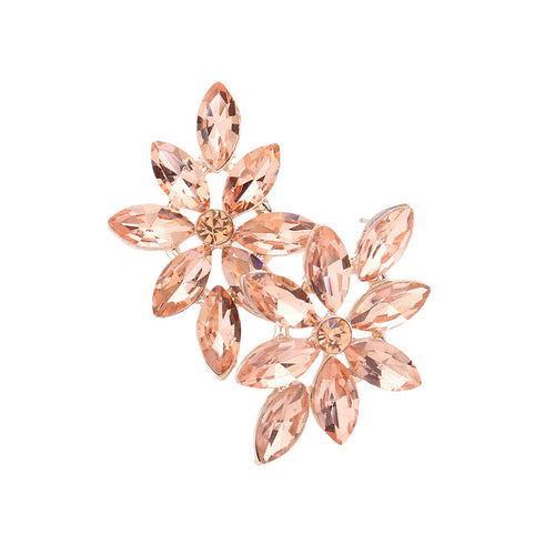 Floral Marquise Stone Cluster Evening Earrings - Peach