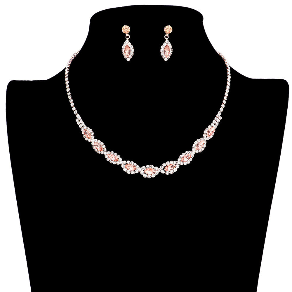 Peach Marquise Stone Accented Rhinestone Jewelry Set, adds a classic touch to any ensemble. The timeless marquise cut stones are perfectly accented with a dazzling variety of rhinestones, creating a timeless piece of jewelry that is sure to impress. A perfect fashion accessory for any kind of casual or special occasion.