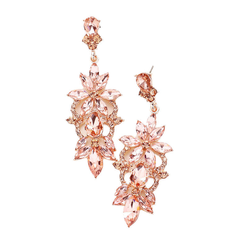 Peach Marquise Stone Flower Accented Evening Earrings, looks like the ultimate fashionista with these evening earrings! The perfect sparkling earrings adds a sophisticated & stylish glow to any outfit. Ideal for parties, weddings, graduation, prom, holidays, pair these earrings with any ensemble for a polished look.