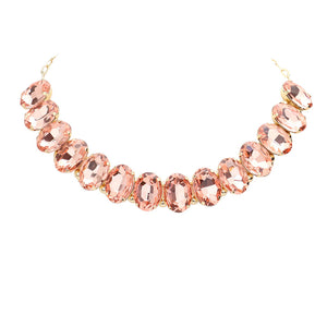 Peach Oval Stone Evening Necklace. Wear together or separate according to your event, versatile enough for wearing straight through the week, coordinate with any ensemble from business casual to everyday wear.Perfect gift for a birthday, mother's day, anniversary, graduation, prom jewelry, just because, thank you.