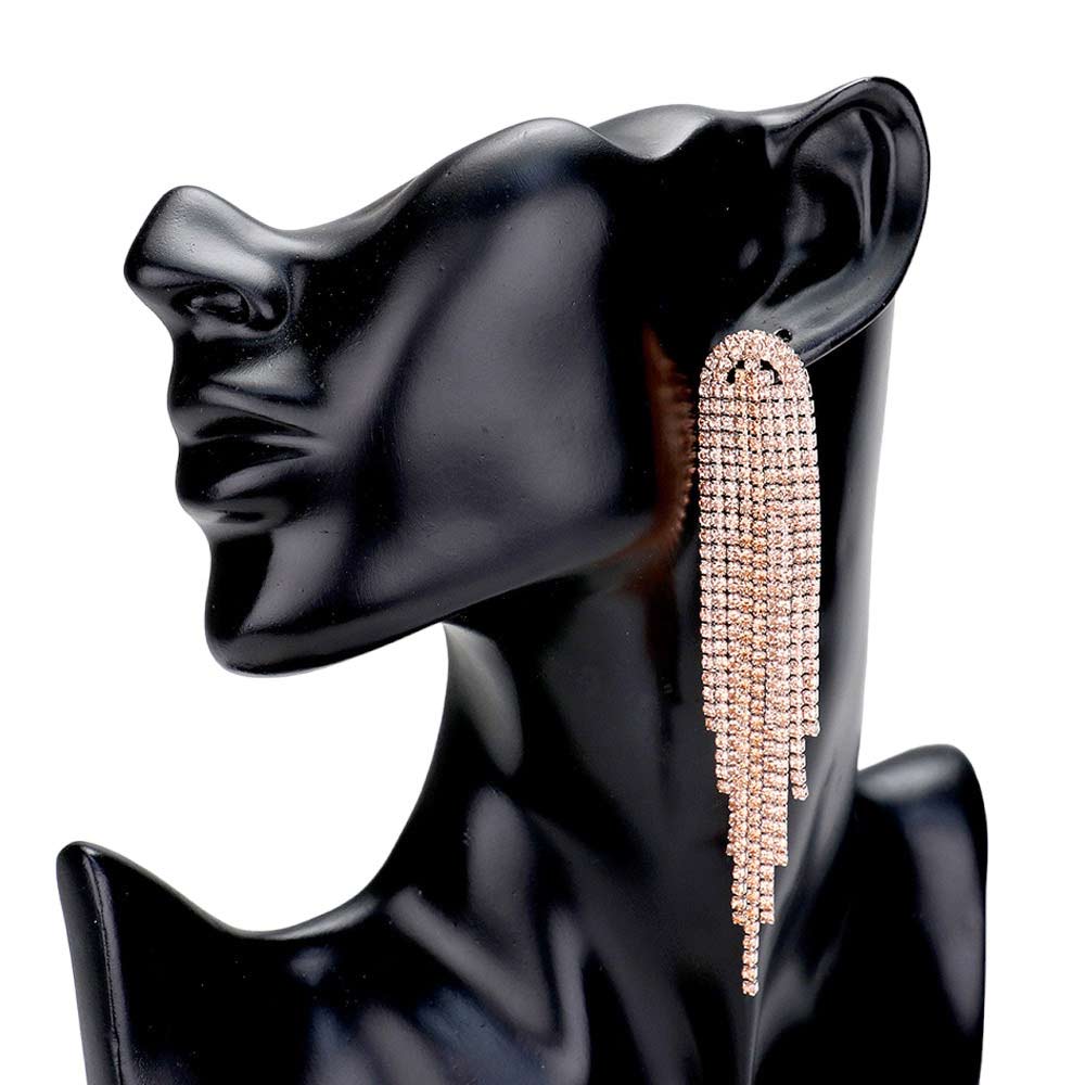Peach Rhinestone Fringe Drop Evening Earrings, are the perfect way to elevate any evening look. Perfect for special occasions or nights out. These classy evening earrings are perfect for parties, weddings, and evenings. Awesome gift for birthdays, anniversaries, Valentine’s Day, or any special occasion.