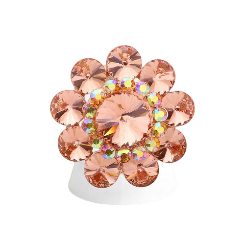 Anillo elástico con flor de cristal redonda - Durazno
