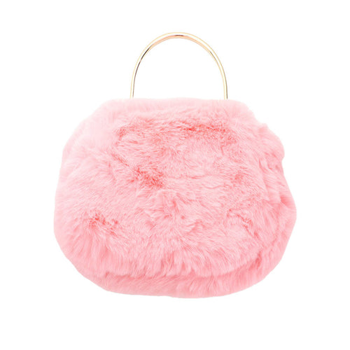 Solid Faux Fur Tote Crossbody Bag - Peach