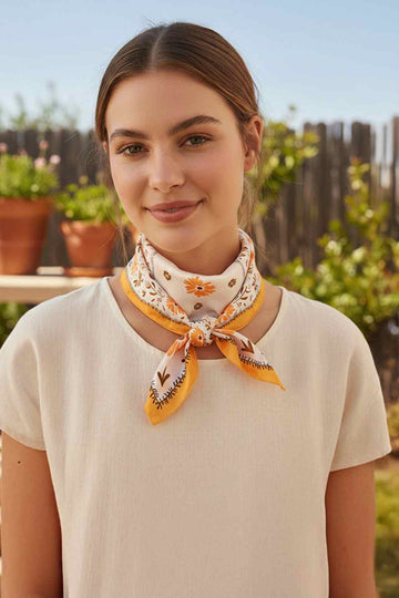 Peach Elevate your accessory game with this versatile floral bandana scarf. Crafted from lightweight, silky 100% polyester, it drapes beautifully and feels luxurious against your skin. The generous 27.5" x 27.5" square size offers endless styling possibilities wear it as a headscarf, neck wrap, or tie it to your bag for a pop of color. Perfect for all seasons, this printed design transitions seamlessly from casual to chic. Whether you're protecting yourself from the sun or adding a fashion-forward touch to 