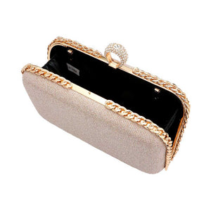 Peach Chain Detailed Shimmery Evening Clutch Crossbody Bag, is beautifully designed and fit for all occasions & places. Perfect for makeup, money, credit cards, keys or coins, and many more things. This crossbody bag feature contains a detachable shoulder chain and clasp closure that makes your life easier and trendier.