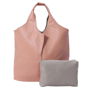 Pink 2PCS Reversible Metallic Tote and Pouch Bags, offers an all-around stylish and practical way to carry your essentials. Each piece features a zipper closure for secure storage and easy access. The versatile design means you can reverse the bag and create a whole new look! Ideal for everyday use and as a functional gift.