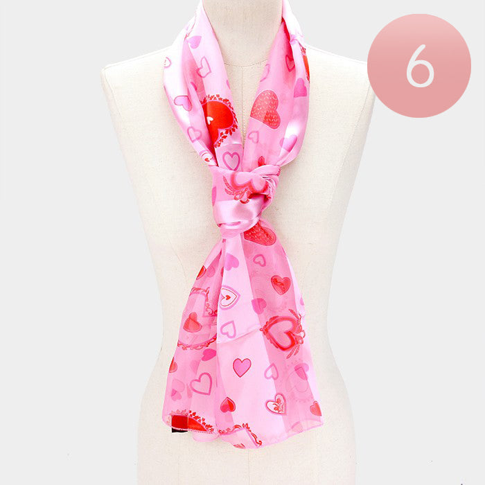 Pink 6PCS Silk Feel Satin Striped Heart Pattern Print Scarves, Accent your look with this soft, highly versatile scarf. Great for daily wear in the cold winter to protect you against chill, classic infinity-style scarf. Perfect Gift for Wife, Mom, Birthday, Holiday, Anniversary, Fun Night Out, Valentine's Day Gift.