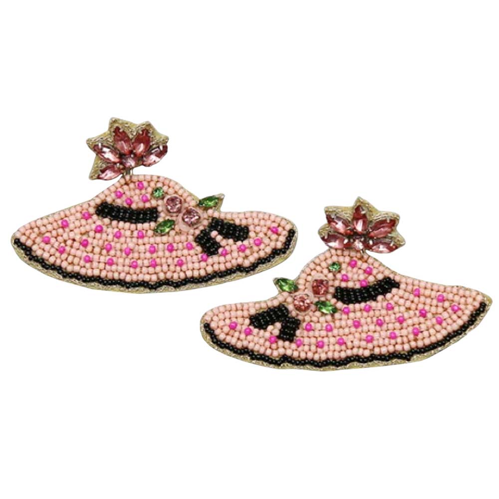 Pink Attractive Derby Hat Beaded Earrings, are beautifully designed on a hat theme to put on a pop of color and complete your ensemble. This is for those who love the hat very much. Perfect gift for Anniversaries, birthdays, etc. Show off your trendy choice & perfect combination with these beautiful earrings.