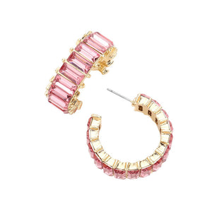 Pink Baguette Stone Cluster Hoop Evening Earrings, Complete your evening look with these stunning evening earrings. Adorned with sparkling baguette stones, these earrings exude elegance and luxury. Hand-crafted with care, these earrings are the perfect accessory for any special occasion. Elevate your style with these.