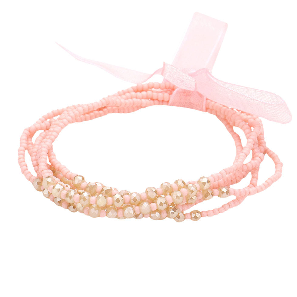 Pink Beaded Stretch Wrap Bracelet, these beaded stretch bracelets are easy to put on, and take off and so comfortable for daily wear. Pair these with a T-shirt and jeans and you are good to go. It will be your new favorite go-to accessory. 