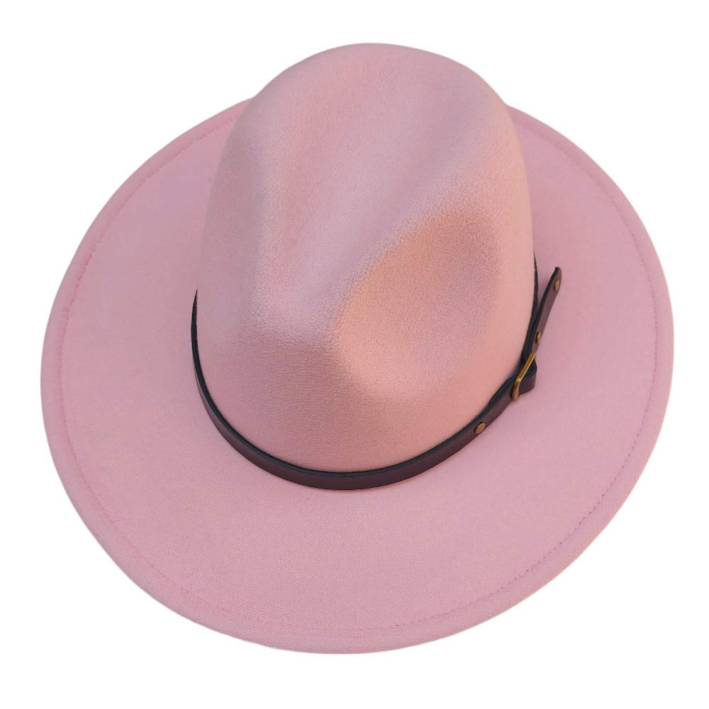 Pink-Belt Band Pointed Fedora Hat. Made with a stylish belt band and pointed brim, this hat is the perfect accessory for a sophisticated look. The high-quality material ensures long-lasting wear and a comfortable fit. Elevate your style with this must-have hat.