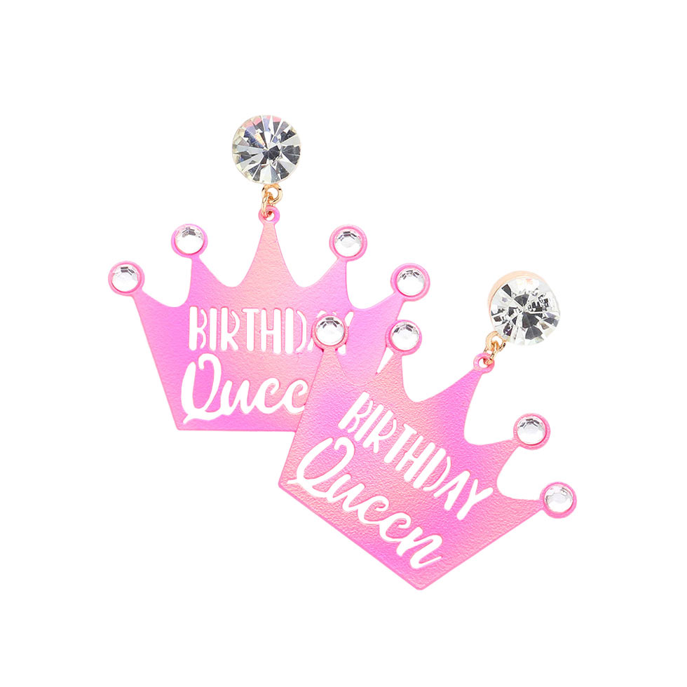 Pink Birthday Queen Message Stone Metal Crown Earrings, are unique & beautifully designed to make you look awesome with these beautiful birthday queen message earrings on your birthday. Wear these beautiful message earrings to get immediate compliments on your special day. It's lightweight & easy to wear.