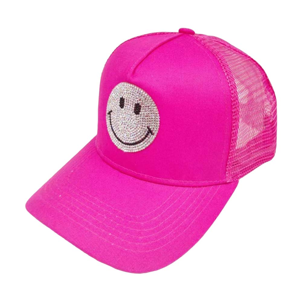 Pink Bling Smile Accented Mesh Back Baseball Cap, this stylish baseball cap is the perfect accessory for any casual outing. Comfortable and perfect for keeping the sun off of your face. It looks so pretty, bright, and elegant in any season. This cap is a fantastic gift for your loved one.