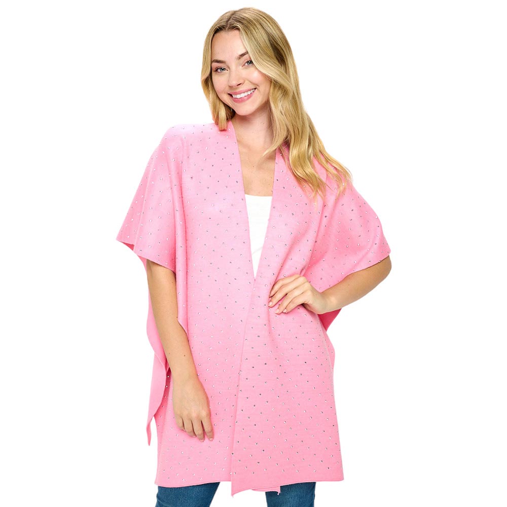 Pink Bling Solid Ruana Poncho, Crafted from soft fabric, this poncho features a luxurious sparkle for a touch of glamour. With a ruana-style cut, the poncho is designed for maximum comfort and added coverage. Perfect for cooler days, it will quickly become a wardrobe staple. Give the perfect gift with this poncho.