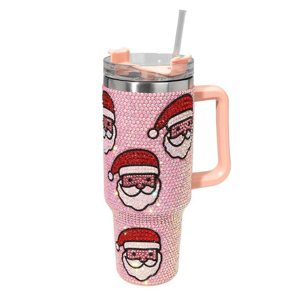  Celebrate in style with this 40oz tumbler featuring sparkling rhinestones and festive Santa designs. Includes a sturdy handle and straw for easy sipping. Perfect for holiday parties, gifting, or cheerful hydration all season long.