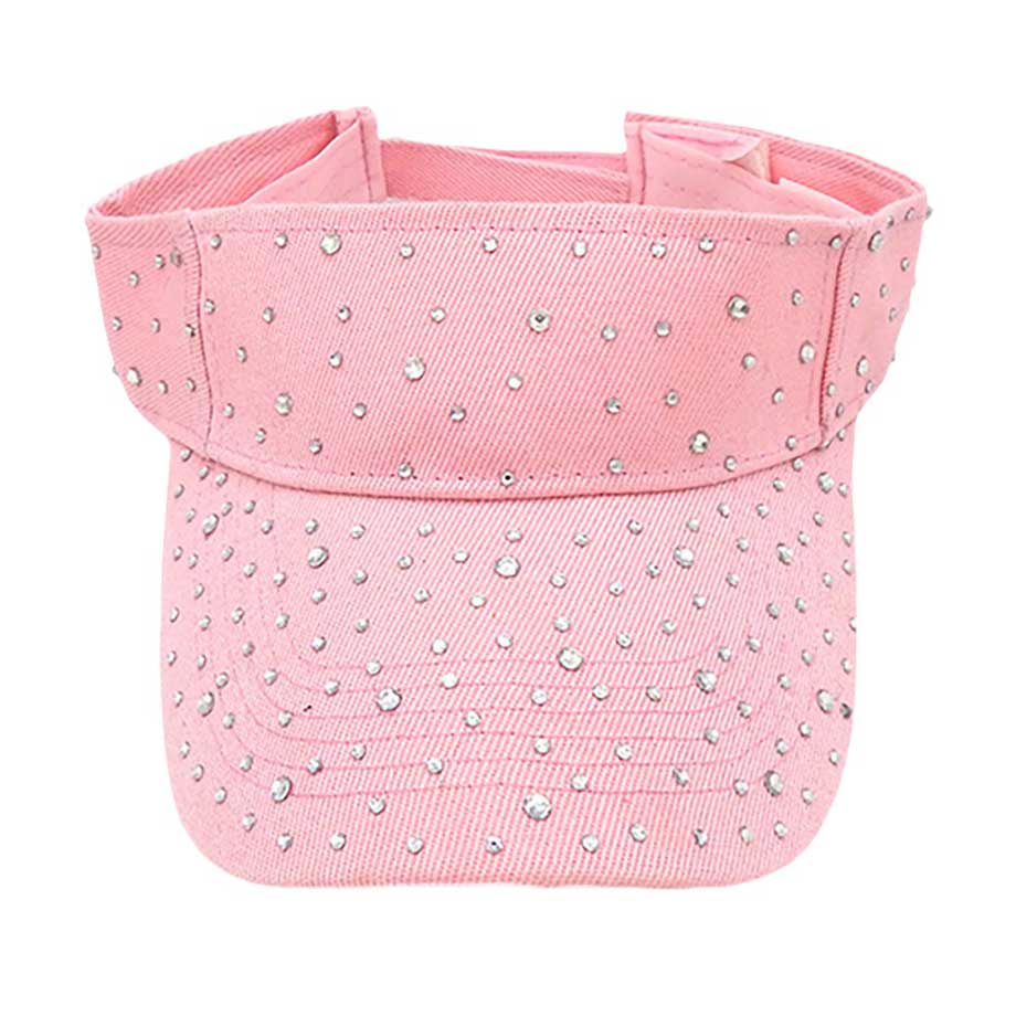 Pink Bling Studded Visor Hat, Elevate your style with our luxurious visor. This stunning accessory boasts intricate studded details that add a touch of glamour to your look. Perfect for shielding your eyes from the sun's rays while making a statement with your fashion choices. Experience luxury with every wear.