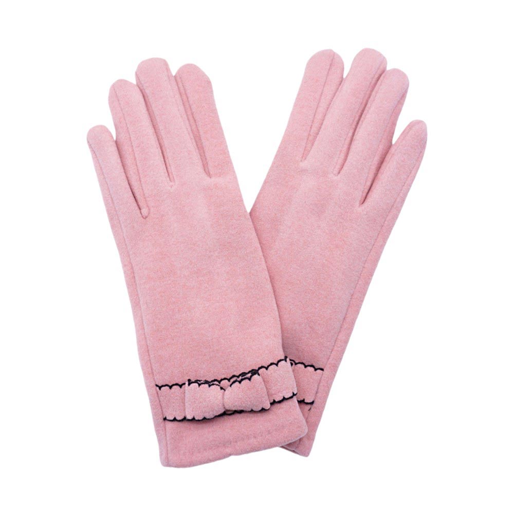 Pink-Bow Pointed Faux Suede Smart Touch Gloves, Perfect blend of fashion and function. With the added benefit of being smart touch compatible, you can easily use your phone or tablet while keeping your hands warm. The stylish bow and pointed design add a touch of elegance to any outfit.