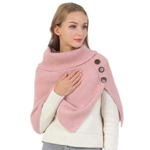 Pink Button Pointed Slit Turtleneck Knit Shawl Scarf, with the latest trend in ladies' outfit cover-up! the high-quality knit shawl poncho scarf is soft, comfortable, and warm but lightweight. It's perfect for your daily, casual, party, evening, and other special events outfits. A fantastic gift for your friends or family.