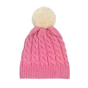 Pink Cable Knit Faux Fur Pom Pom Beanie Hat, is a great way to stay warm in cold weather. The faux fur adds an extra layer of insulation to keep you extra cozy, while the cable knit adds an elegant texture. The pom pom on top adds a touch of fashion for a stylish look. Perfect gift for the persons you care about the most.