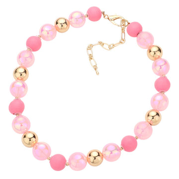 Pink Chunky Glass Metal Ball Beaded Necklace is a stunning addition to any outfit. The chunky glass and metal balls provide a bold and eye-catching look, while the beaded design adds a touch of elegance. Made with high-quality materials, this necklace is both durable and stylish. Elevate your style with this statement piece.