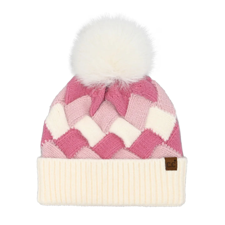 Pink Chunky Weaved Faux Fur C.C Pom Beanie combines thick, handwoven knit construction with a soft faux fur pom for superior warmth and style. Expertly designed to provide insulation and durability, this beanie is ideal for maintaining comfort in cold weather while adding a refined finishing touch to any winter wardrobe. 