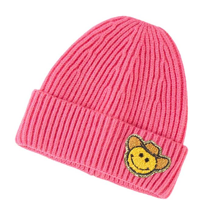 Pink Cowboy Hat Smile Accented Knit Beanie Hat. From daily life to holidays, this stylish beanie hat's cozy fabric will keep you looking great and feeling warm. This knit beanie is to be a great gift for women, ladies, and girls. A wide range of colors lets you choose your favorite one or you can pick several colors to go !