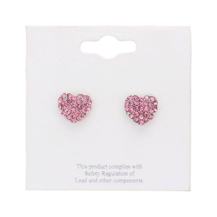 Pink-Crystal Stone Paved Heart Stud Earrings add a touch of sparkle to any outfit. Expertly crafted with crystal stones, they offer a timeless and elegant look. Perfect for any occasion, these earrings are a must-have for any jewelry collection.