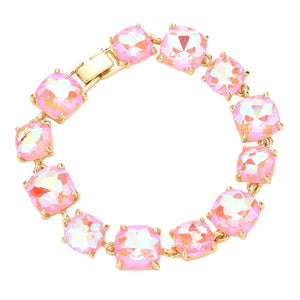 Pink Cushion Square Stone Link Evening Bracelet, is the perfect accessory for any occasion. Crafted with a diamond-like cut and a gorgeous link pattern, this bracelet is sure to turn heads. This unique design is sure to make look stylish. Crafted with attention to detail, this bracelet will add a touch of glamour to attire.