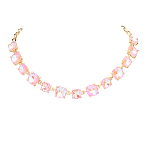 Women's Cushion Square Stone Link Evening Necklace - Pink
