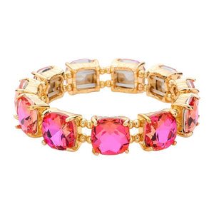 Pink Cushion Square Stone Stretch Evening Bracelet, features a delicate combination of stones set in a modern cushion square. Perfect for adding sparkle and sophistication to any outfit. This is the perfect gift, especially for your friends, family, and the people you love and care about.