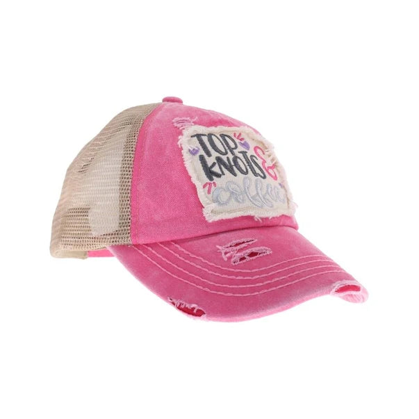 Top Knots and Coffee Patch C.C High Pony Criss Cross Ball Cap is expertly designed for both style and practicality. Featuring a unique criss-cross back, it comfortably accommodates high ponytails, making it ideal for active lifestyles. The cap showcases a charming coffee-themed patch, adding personality and flair. Made from durable, breathable materials, it ensures a secure fit and all-day comfort. Perfect for casual outings or workouts, this cap blends functionality with a distinctive look tailored for tho