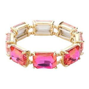 Pink Emerald Cut Stone Stretch Evening Bracelet, get ready with this Stretch Evening Bracelet to receive the best compliments on any special occasion. Put on a pop of color to complete your ensemble and make you stand out on special occasions. It looks so pretty, bright, and elegant on any special occasion. 