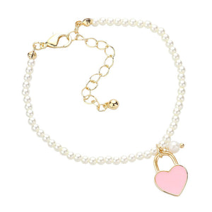 Pink Enamel Heart Charm Pendant Pearl Bracelet, is a stunning accessory that adds a touch of elegance to any outfit. The enamel heart charm brings a playful yet sophisticated element, while the pearl bracelet exudes timeless beauty. Perfect for any occasion, this bracelet is a must-have for those seeking a stylish look.