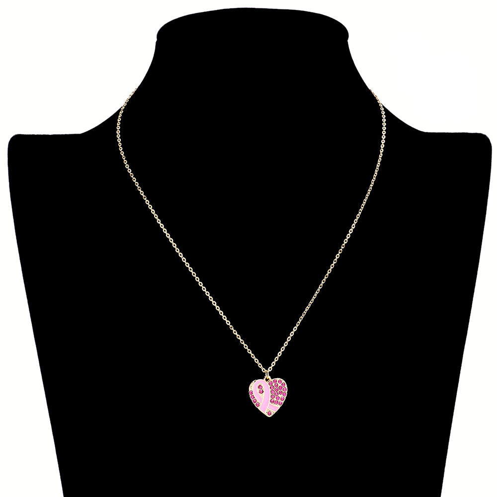Show your support for the fight against breast cancer with this beautiful Enamel Pink Ribbon Rhinestone Heart Pendant Necklace. Featuring a delicate enamel pink ribbon pendant made with sparkling rhinestones, this necklace is an elegant way to show your solidarity.