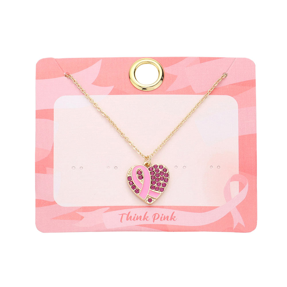 Show your support for the fight against breast cancer with this beautiful Enamel Pink Ribbon Rhinestone Heart Pendant Necklace. Featuring a delicate enamel pink ribbon pendant made with sparkling rhinestones, this necklace is an elegant way to show your solidarity.