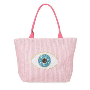Pink Evil Eye Sequins Tote Bag, combines bold style with functional design. The dazzling sequin detailing adds a touch of glamour, while the sturdy material and spacious interior make it perfect for everyday use. Protect yourself from negativity and turn heads with this eye-catching tote.