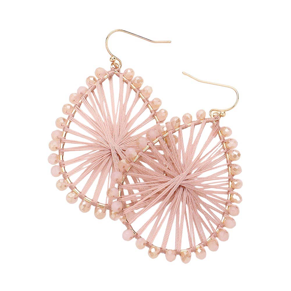 Pink Faceted Beaded Thread Wrapped Open Teardrop Dangle Earrings, Expertly crafted with faceted beads and wrapped in thread, these open teardrop dangle earrings are a stunning addition to any outfit. The unique design and high-quality materials make for a luxurious and eye-catching piece. Elevate your style with these.