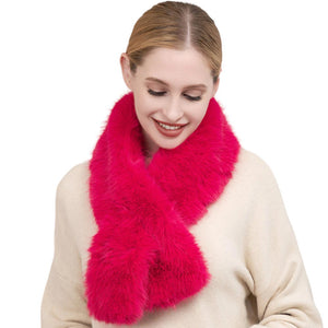 Pink Faux Fur Solid Pull Through Scarf. Keep cozy and stylish with this Scarf. Crafted from luxurious faux fur, this scarf will provide you with comfort and unparalleled warmth in winter. Thoughtful and stylish gift for fashion loving friends and family members, special ones, colleagues, or Secret Santa gift exchange. 