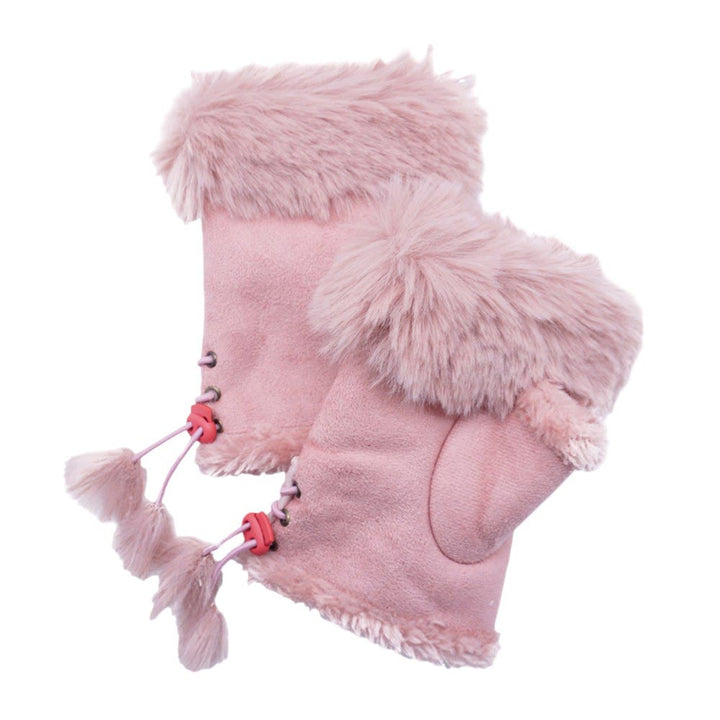 Pink Faux Fur Trim Fingerless Gloves, Stay warm and stylish with our stylish winter gloves. These gloves provide the perfect balance of fashion and function, allowing you to keep your hands warm while still being able to use your fingers. The faux fur trim adds a touch of luxury, a must-have accessory for any winter outfit.