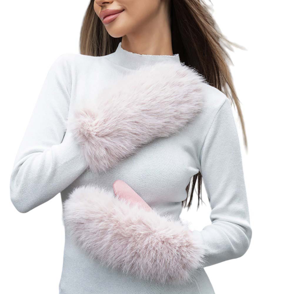 Pink-Faux Fuzzy Fur Mitten Gloves offer warmth and style in one. Made with soft, faux fur material, they are perfect for keeping your hands cozy during the colder months. With their unique mitten design, they provide added protection and functionality. Stay fashion-forward and comfortable with these must-have gloves.