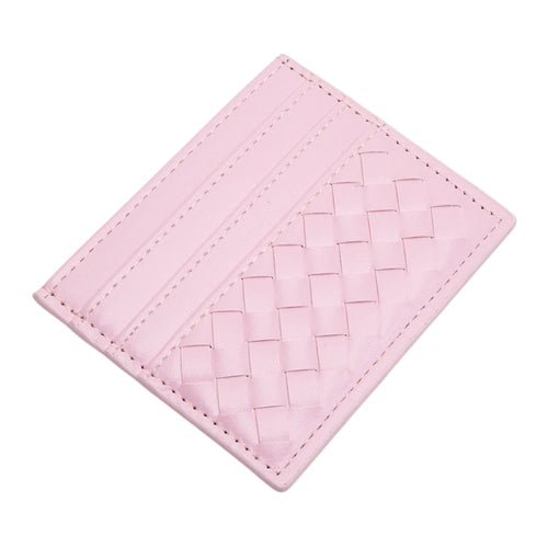 Faux Leather Basket Weave Card Holder Wallet - Pink