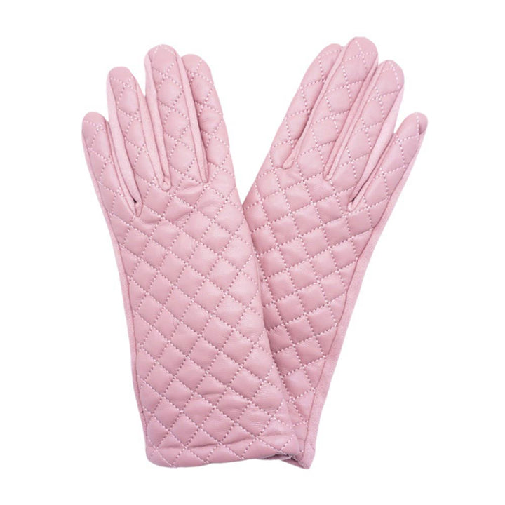 Pink-Faux Leather Quilted Smart Touch Gloves, Stylish and functional addition to your winter wardrobe. Made with a luxurious faux leather exterior and quilted design, these gloves provide both warmth and a touch of elegance. Stay fashionable and connected with these gloves.