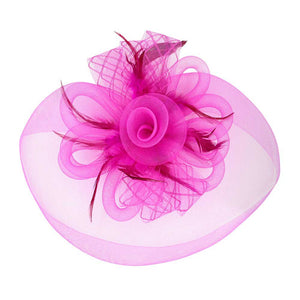 Pink Feather Mesh Flower Fascinator Headband, Accentuate your look with this. Crafted with mesh and feathers, this headband brings an elegant touch to any outfit. The unique flower shape gives it a timeless and classic look. Perfect for gifting, any occasion, or everyday wear.