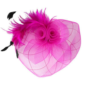 Pink Feather Pearl Cluster Mesh Flower Fascinator Headband, is crafted with luxury materials, including feathers, pearls, and mesh. Its bold design is sure to add a unique and glamorous touch to your ensemble. Perfect for making an exquisite gift, attending any special events, or everyday wear. 