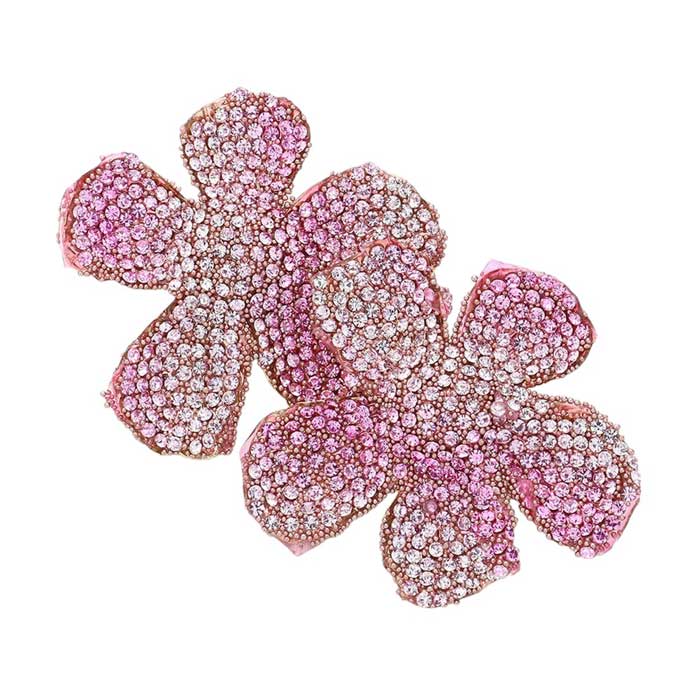 Pink Felt Back Bling Studded Flower Earrings, These elegant earrings are the perfect accessory to add a touch of sophistication to any outfit. The felt backing adds a unique texture while the studded flower design adds a touch of glam. Handcrafted with precision and attention to detail, these earrings will make a statement.