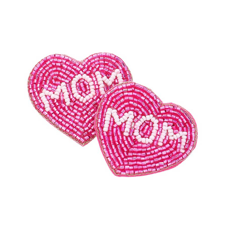 Pink Felt Back MOM Message Heart Beaded Earrings, Expertly designed for the perfect gift, these MOM Message Earrings showcase a heartfelt message of love. Made with quality materials, these earrings are stylish, meaningful, and sure to make any mom feel special. The perfect accessory for any occasion.