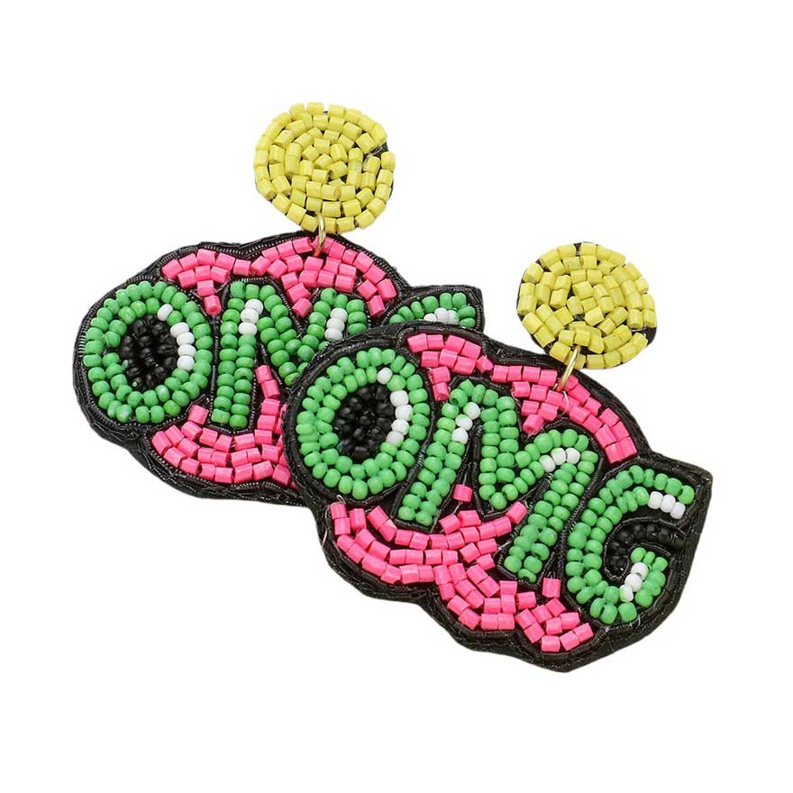 Pink Felt Back OMG Message Seed Beaded Dangle Earrings add a touch of whimsy to your outfit. With their playful "OMG" message, they're sure to be a conversation starter. Handcrafted with seed beads, their felt back provides a comfortable fit. Perfect for adding a unique and fun touch to any ensemble.